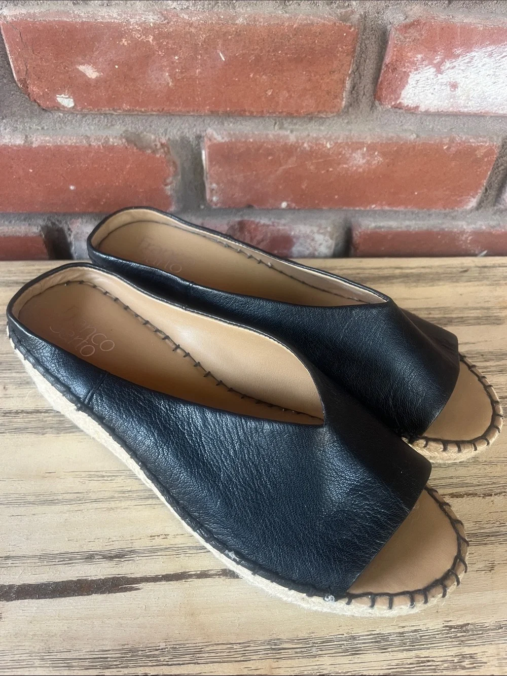 Franco Sarto L-Pine Black Leather Espadrille Platform Slide 9